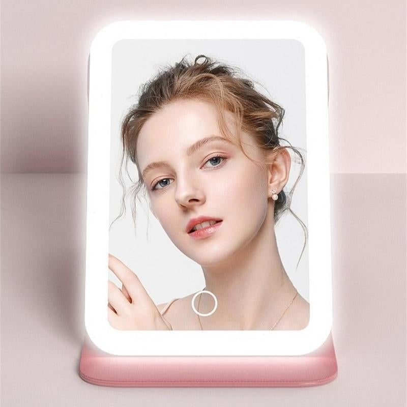 Portable Foldable LED Makeup Mirror with 3Rechargeable Light Modes - Warm, Natural, Coolself-Standing Vanity Mirror for Desk, Travel &Home, Perfect for Makeup & Grooming Anywhere