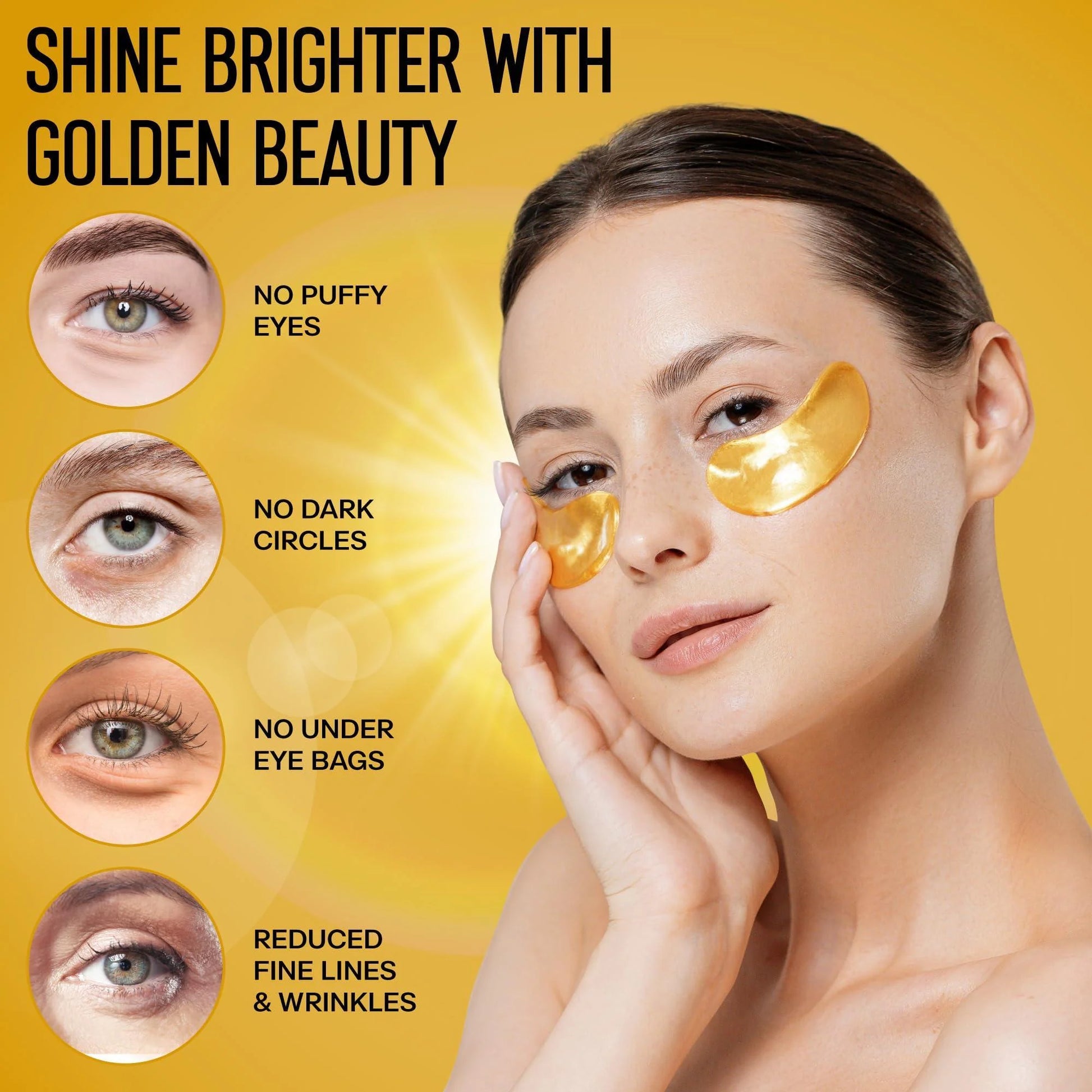 50Pcs 24K Gold under Eye Patches for Dark Circles Puffy Eyes Wrinkles Collagen