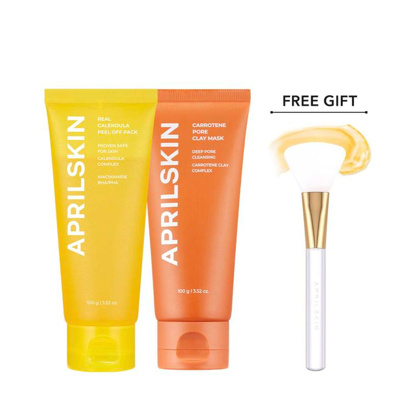 [APRILSKIN Official] Glow Booster Mask Duo + Jelly Brush | Pore Cleaning & Tightening | Calendula & Clay Mask | Korean Skincare