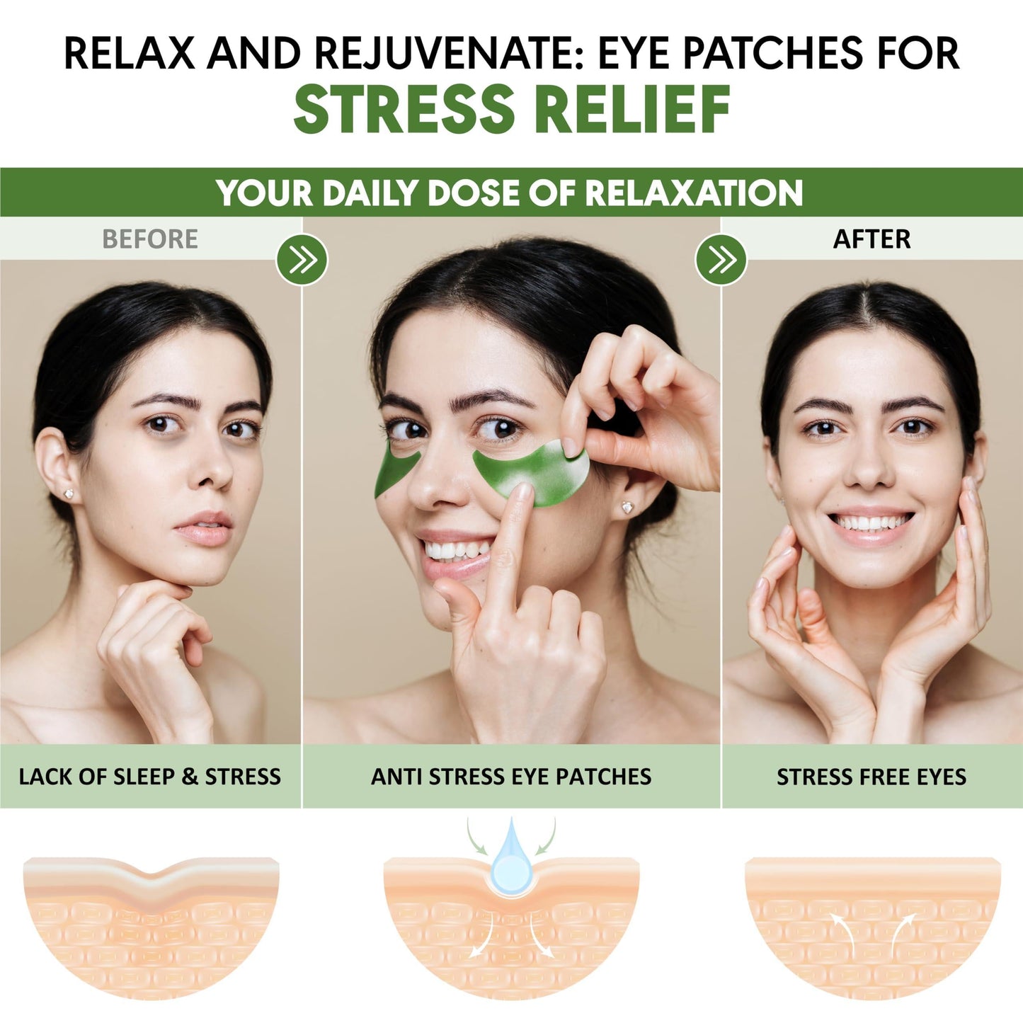 Green Tea under Eye Patches for Wrinkles and Eye Bags 30 Pairs Eye Masks For