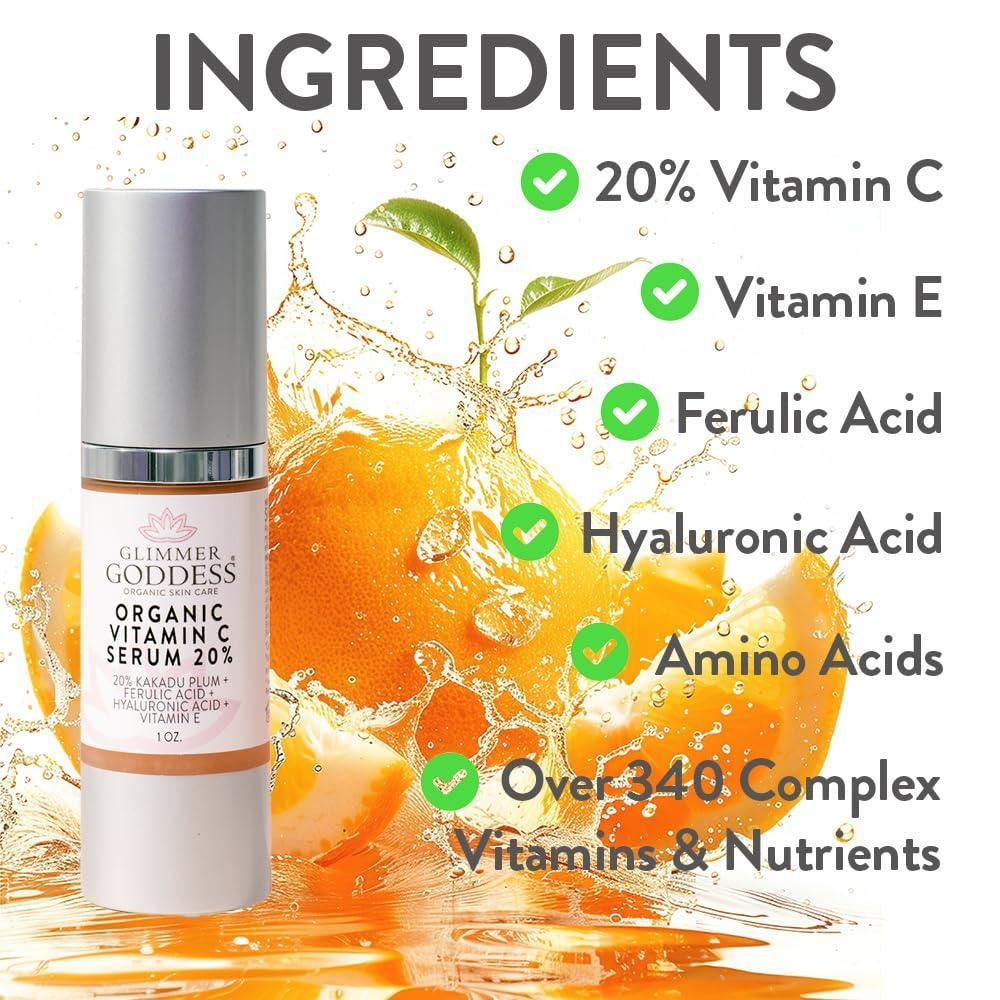 Organic Face Serum with 20% Vitamin C anti Aging Reduces Age Spots 1.0 Fl Oz