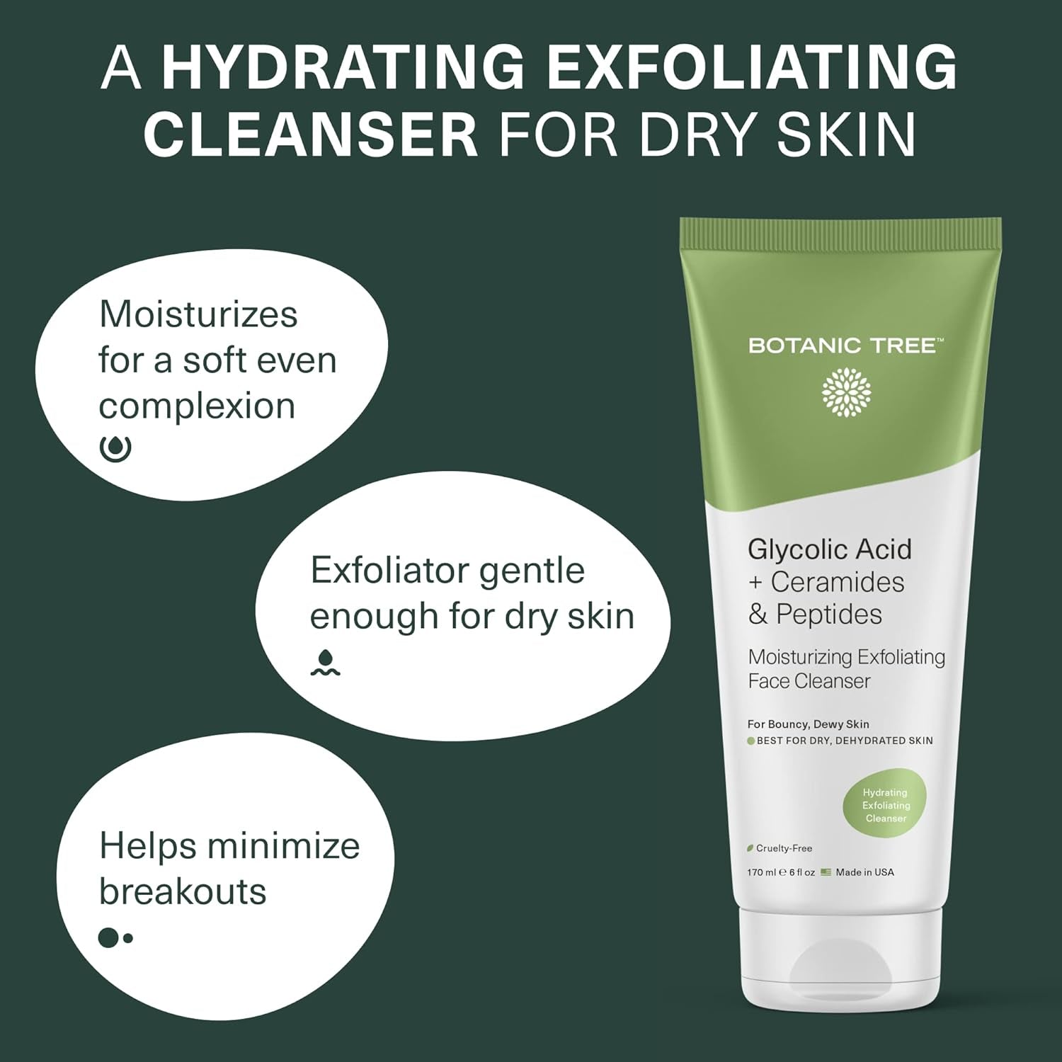 Hydrating Exfoliating Cleanser with Glycolic Acid, Ceramides & Peptides, Gently Exfoliate While Hydrating Skin for Dewy Bouncy Skin…