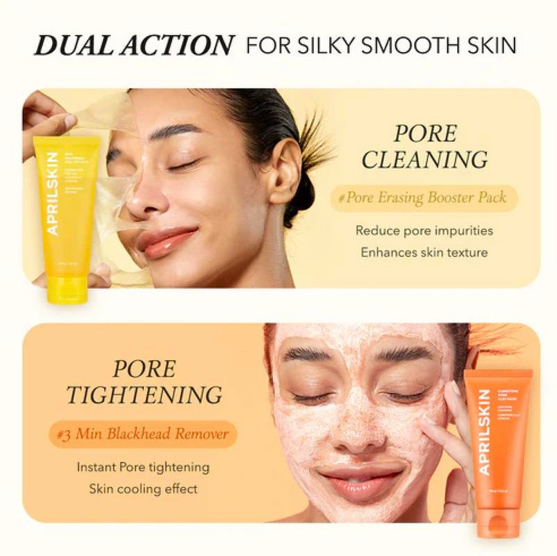 [APRILSKIN Official] Glow Booster Mask Duo + Jelly Brush | Pore Cleaning & Tightening | Calendula & Clay Mask | Korean Skincare