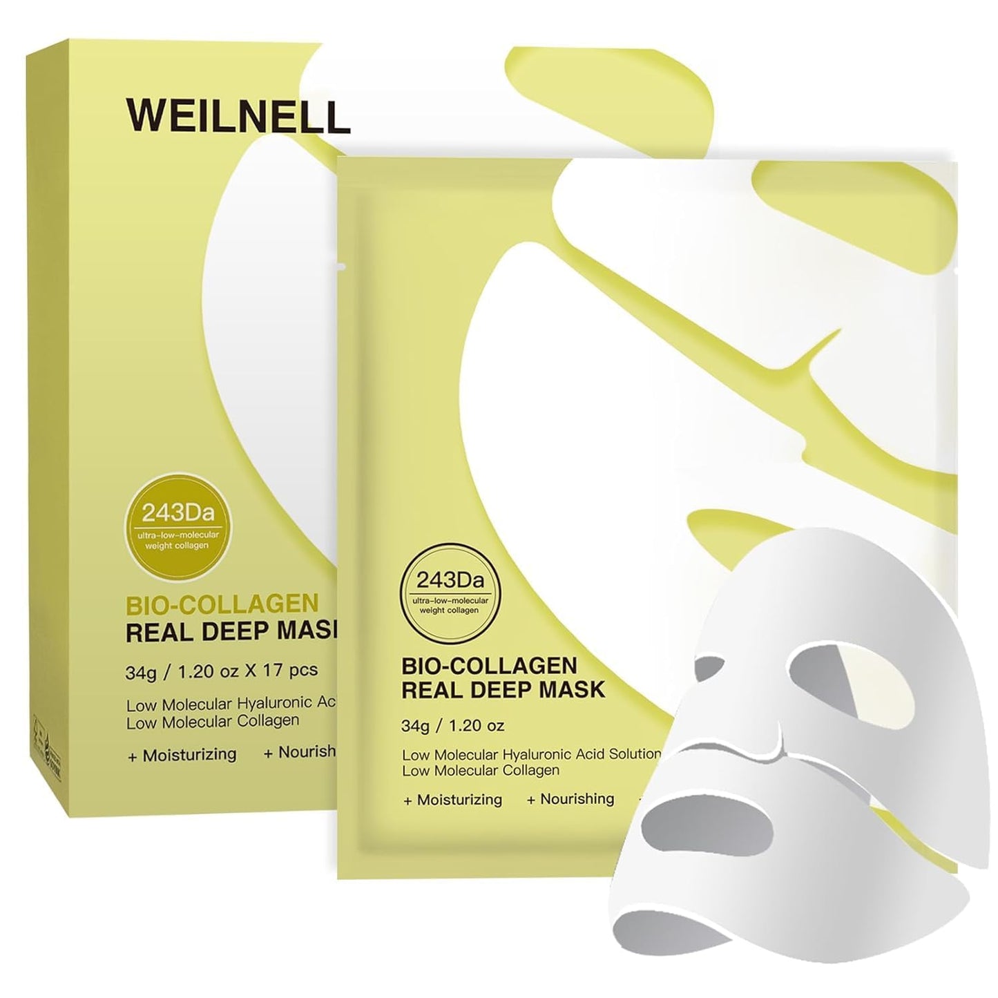 Bio-Collagen Real Deep Anti-Wrinkle Lifting Overnight Mask, Deep Collagen Hydrating Hydrogel Face Mask with Low Molecular Weight Collagen for Pore Minimizing, Lifting, Firming, Moisturizing, 17 Packs